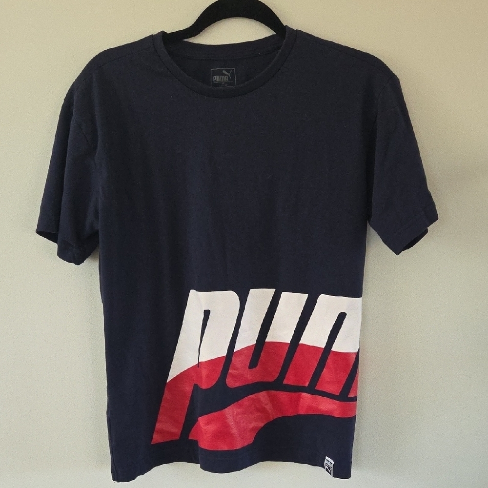 Puma Men's Dark Blue Tee with Red and White Logo